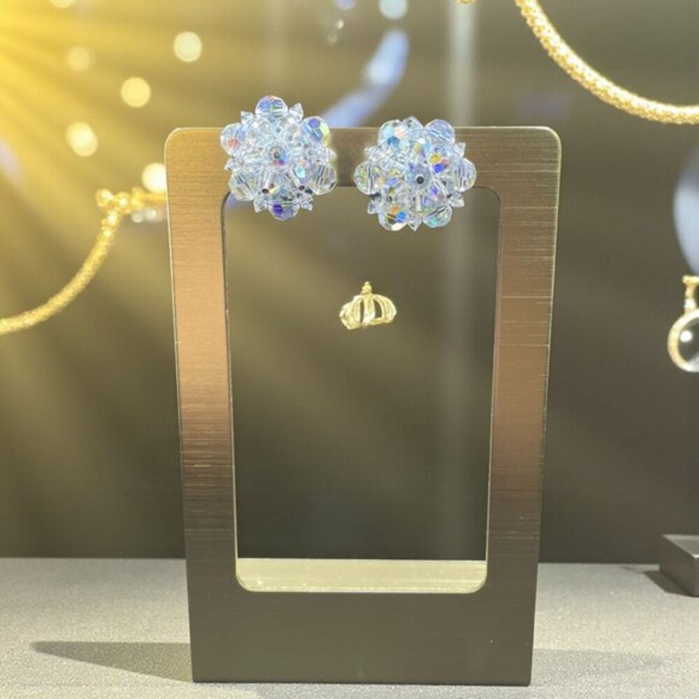 Vintage Aurora‎ Borealis Crystal Clip On Earrings Iridescent Cluster Jewelry